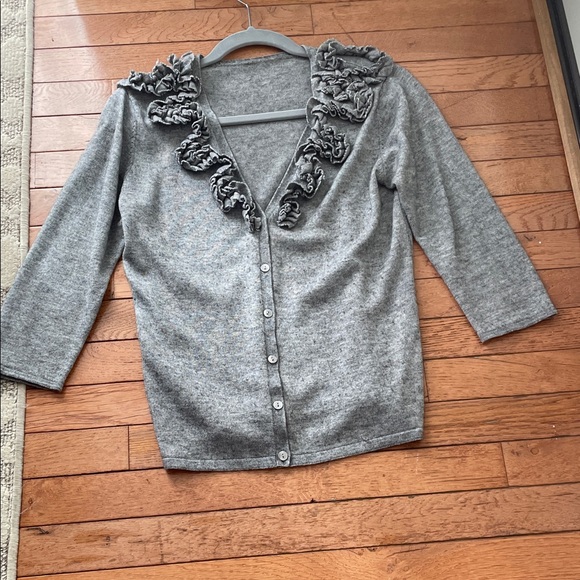 Gray Ruffled Cardigan - Picture 1 of 2